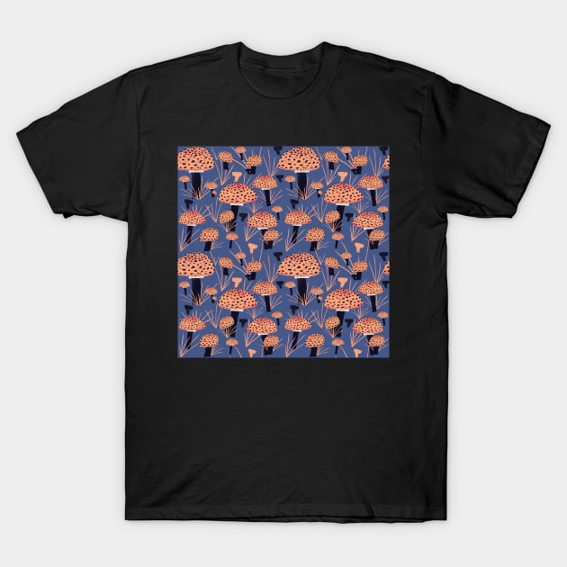 Orange Fly Agaric Mushroom Pattern T-Shirt by OneLook